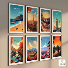Lanzarote Wall Art showcasing vibrant prints of global cities including Lanzarote, Paris, Barcelona, and London.