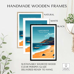 Lanzarote Wall Art displayed in handmade wooden frames available in natural, white, and black finishes.