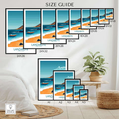 Lanzarote Wall Art Print size guide featuring various print sizes for Lanzarote wall art in a stylish living space.