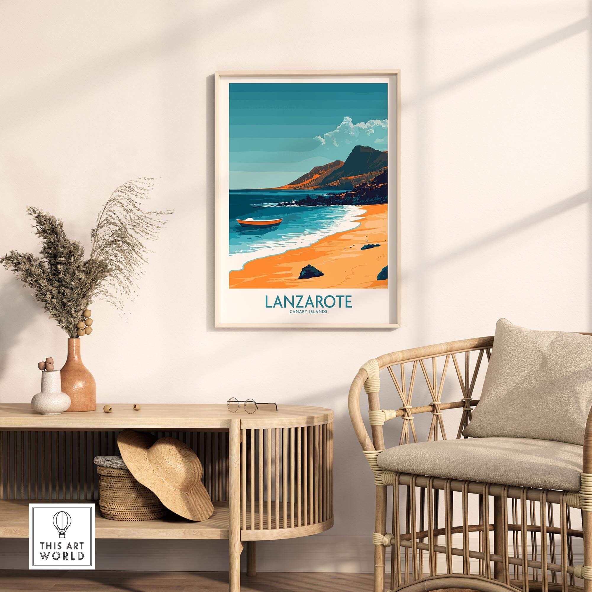 Lanzarote Wall Art Print showcasing beach scene perfect for home decor, adding a touch of tranquility and relaxation.