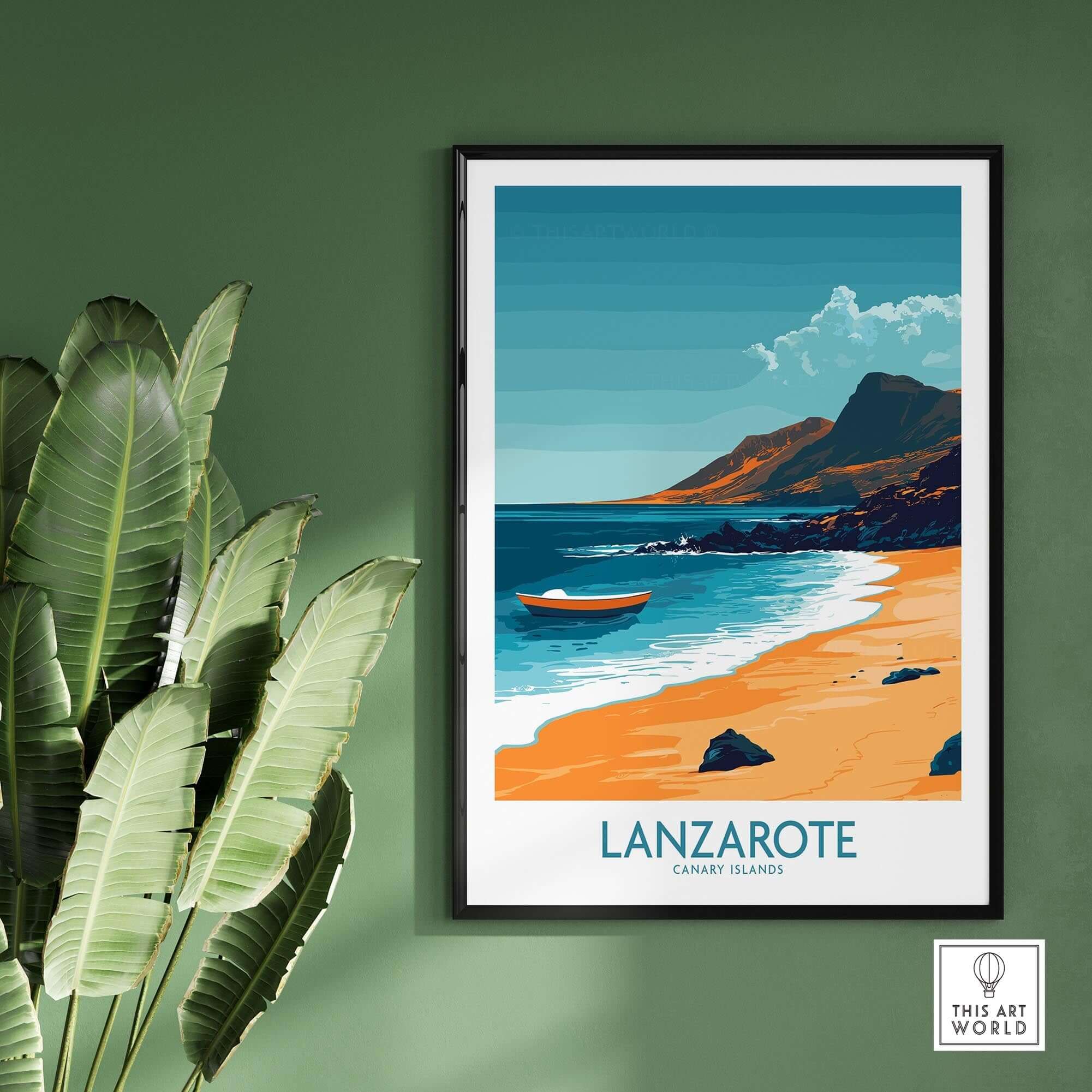 Lanzarote Wall Art Print featuring a scenic beach view and vibrant colors, perfect for home decor.