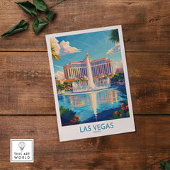 Las Vegas Travel Poster showcasing the iconic skyline and vibrant energy of Las Vegas in a beautiful print.