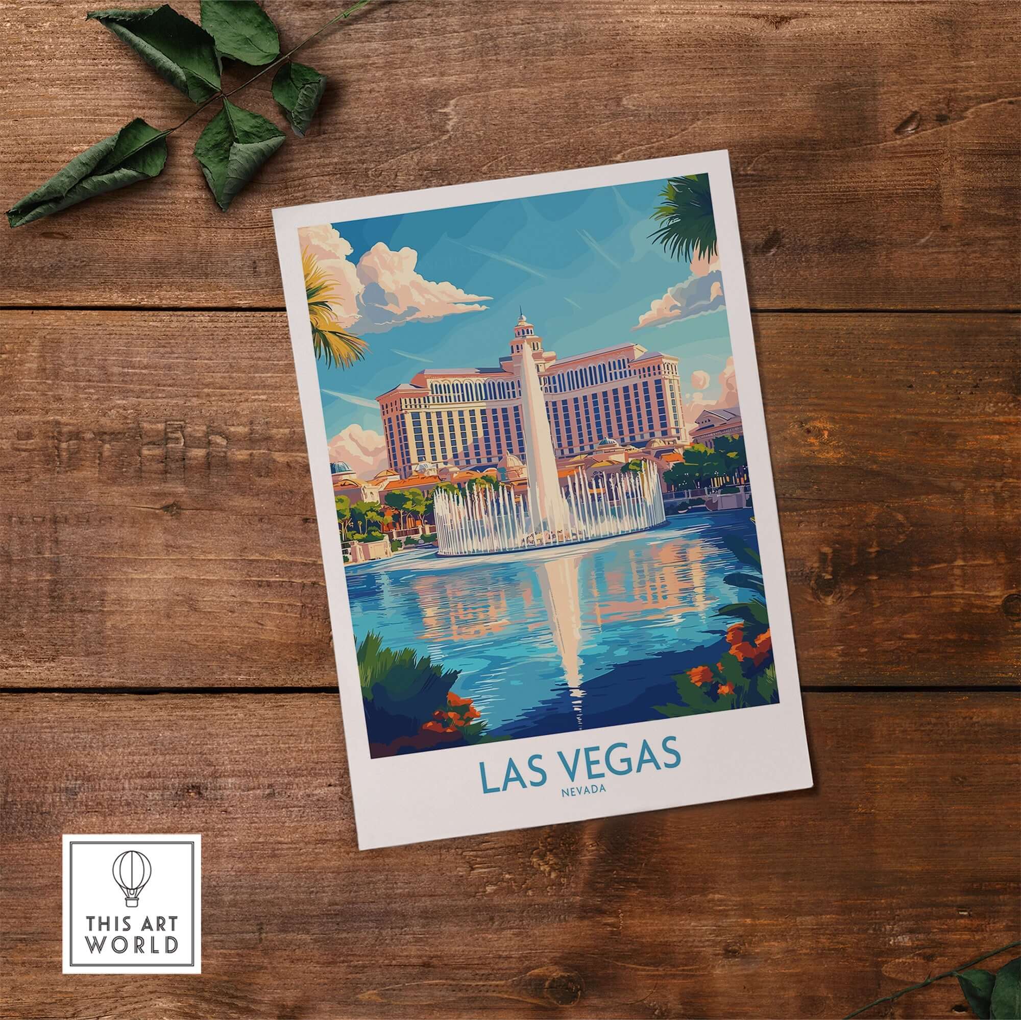 Las Vegas Travel Poster showcasing the iconic skyline and vibrant energy of Las Vegas in a beautiful print.