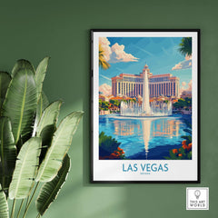 Las Vegas Travel Poster showcasing the vibrant skyline and famous landmarks of Las Vegas, Nevada.
