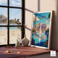 Las Vegas Travel Print showcasing the vibrant glamour of Las Vegas with a beautiful waterfront view.