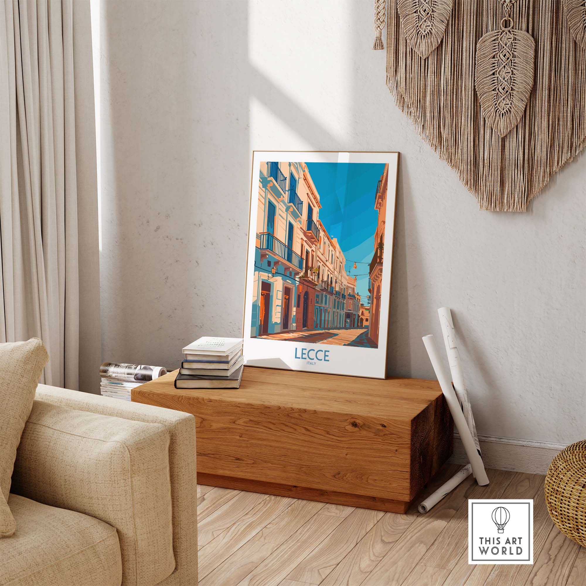 Lecce Wall Art - Stunning Prints of Italy's Charming Cities displayed in a cozy interior setting.