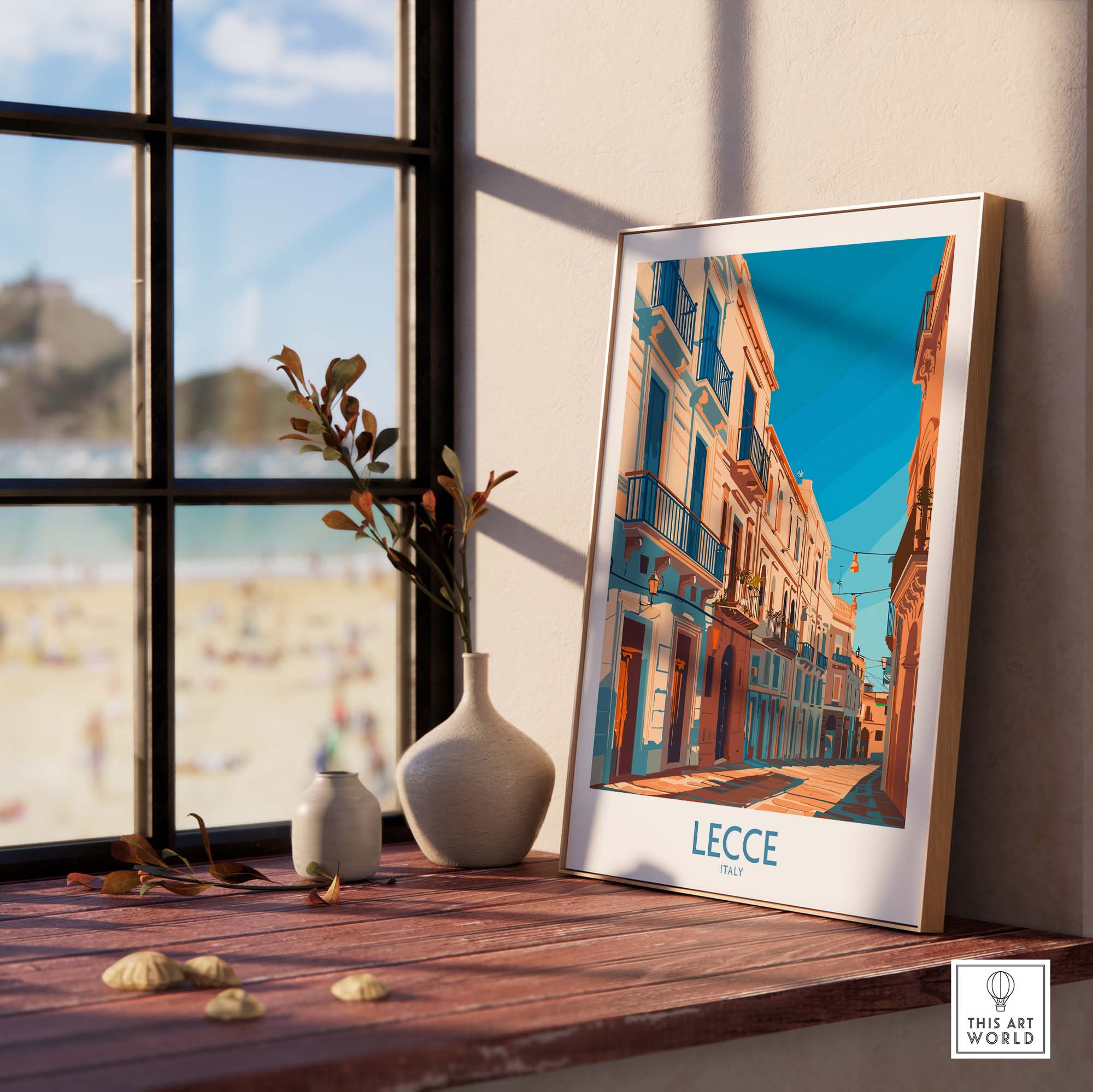 Lecce Wall Art - Stunning Prints of Italy's Charming Cities displayed in a bright room with beautiful architecture.