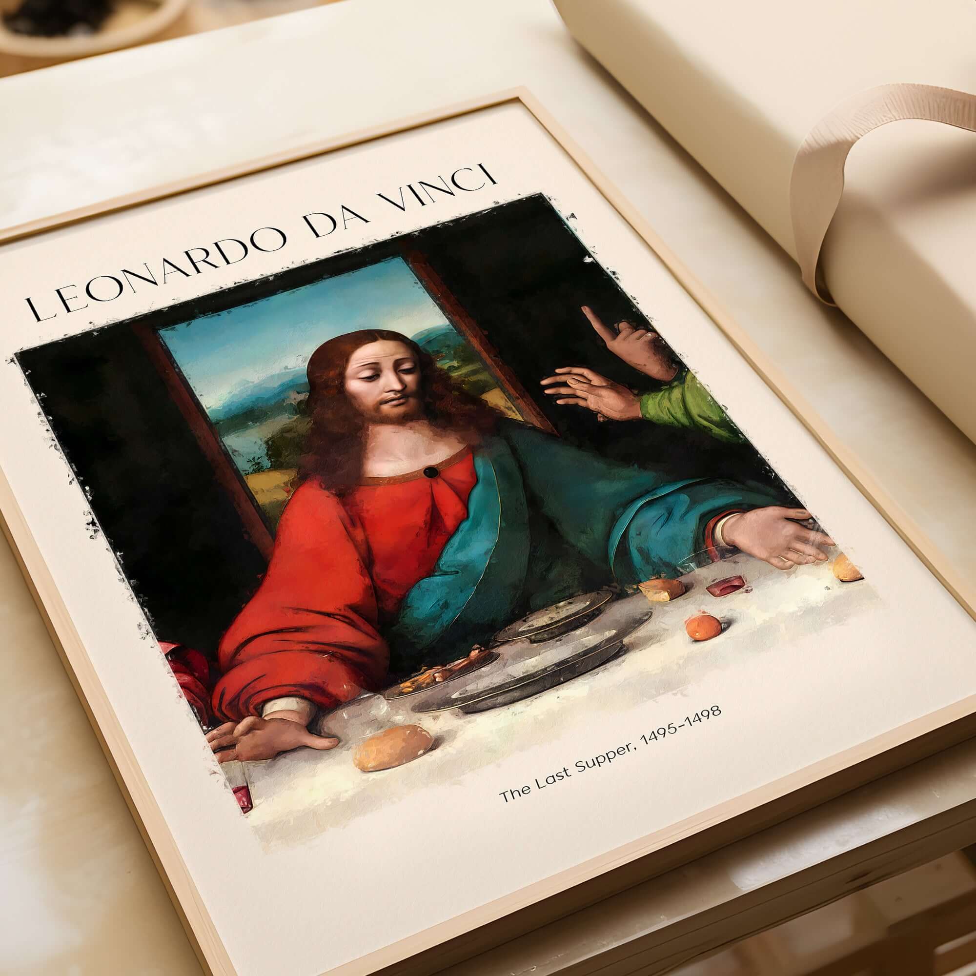 Leonardo da Vinci Art Print -  The Last Supper Detail Christ 1498 Renaissance Mural Art Print in a decorative frame.