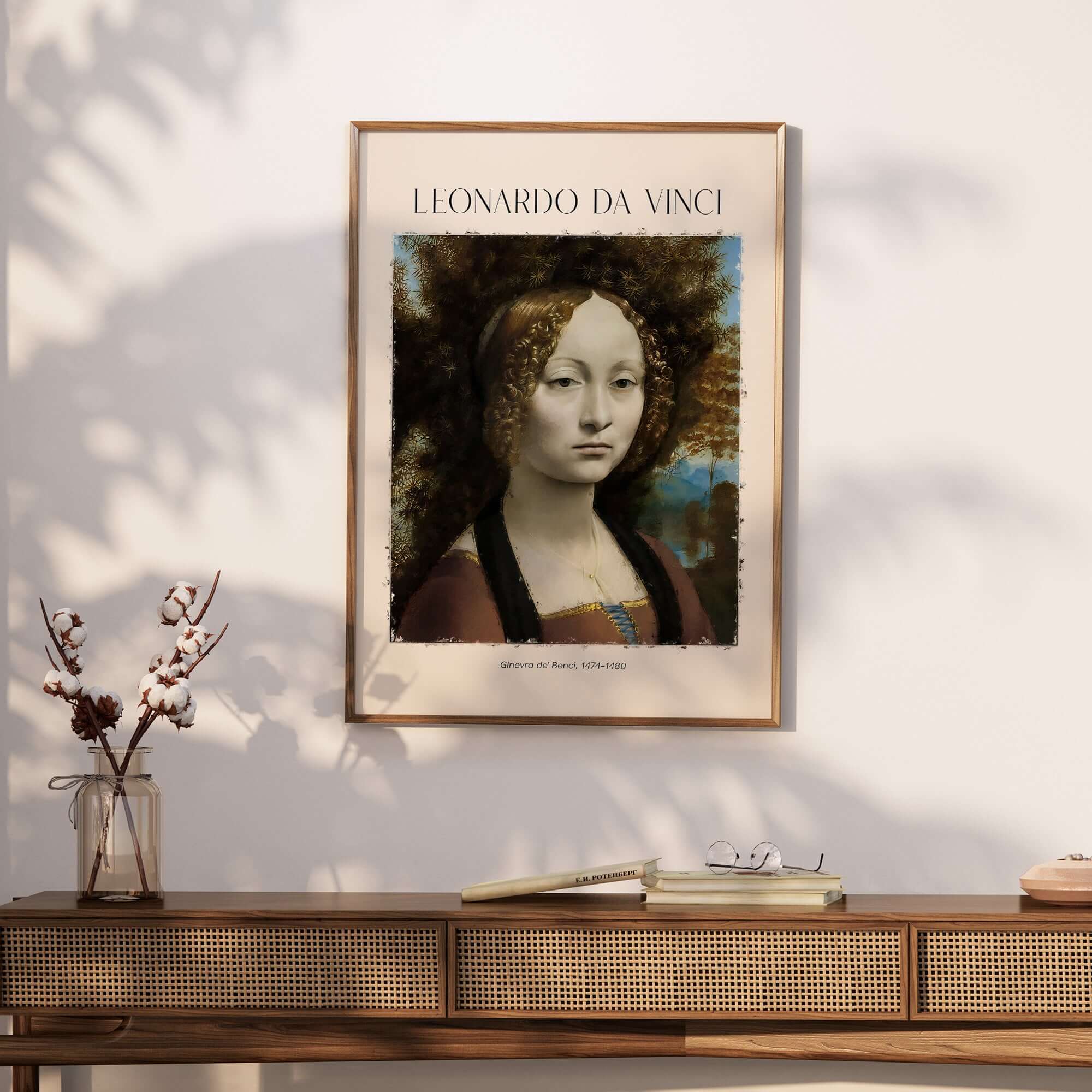 Leonardo da Vinci Art Print - Ginevra de Benci c1474 Early Renaissance Portrait Art Print on display.
