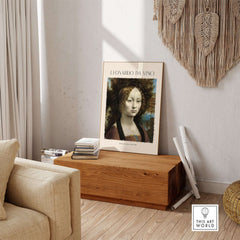 Leonardo da Vinci Art Print - Ginevra de Benci c1474 Early Renaissance Portrait Art Print displayed in a stylish room decor.