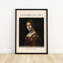 Leonardo da Vinci La Belle Ferronnière 1490s Renaissance Portrait Art Print in black frame on wall