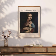 Leonardo da Vinci Art Print - Lady with an Ermine 1490 Cecilia Gallerani Portrait Art Print displayed on a wall.