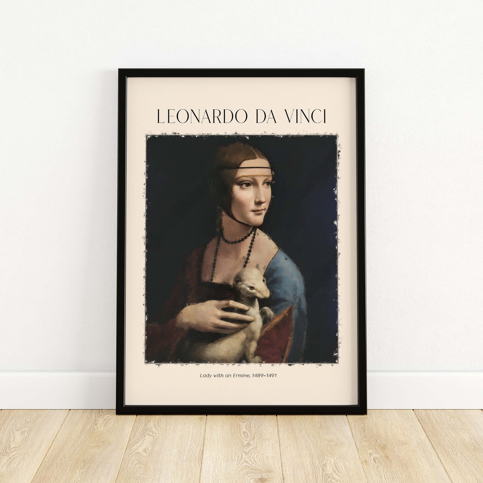 Leonardo da Vinci Art Print - Lady with an Ermine 1490 Cecilia Gallerani Portrait Art Print displayed on a wall.