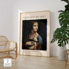 Leonardo da Vinci Art Print - Lady with an Ermine 1490 Cecilia Gallerani Portrait Art Print displayed in a modern interior.