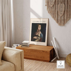 Leonardo da Vinci Art Print - Lady with an Ermine 1490 Cecilia Gallerani Portrait Art Print displayed in a stylish living room.
