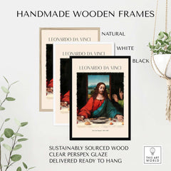 Leonardo da Vinci Art Print - The Last Supper Detail Christ 1498 Renaissance Mural Art Print framed in natural, white, and black handmade wooden frames.