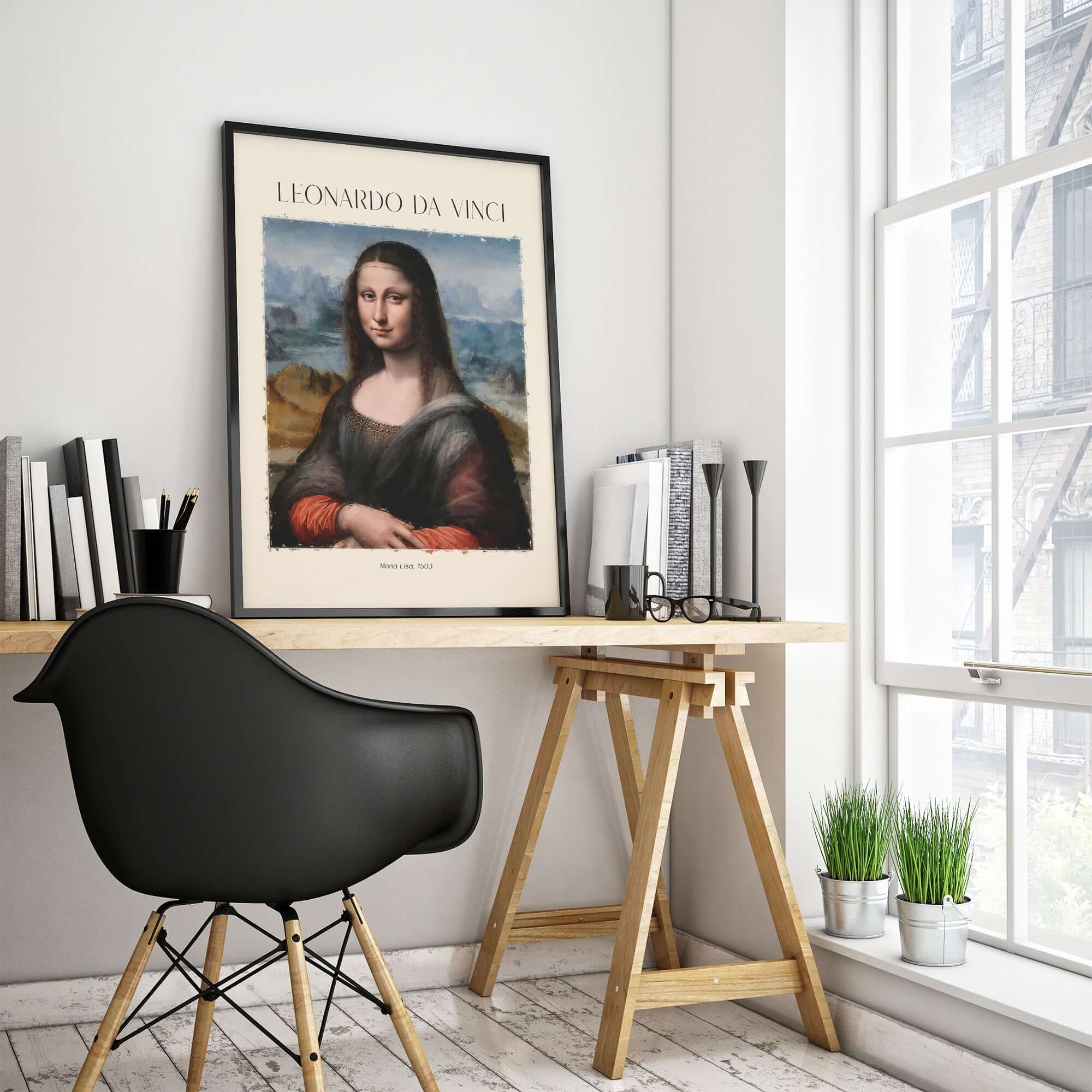 Leonardo da Vinci Art Print -  Mona Lisa 1503 Iconic Renaissance Portrait Art Print Louvre Poster framed on a wall