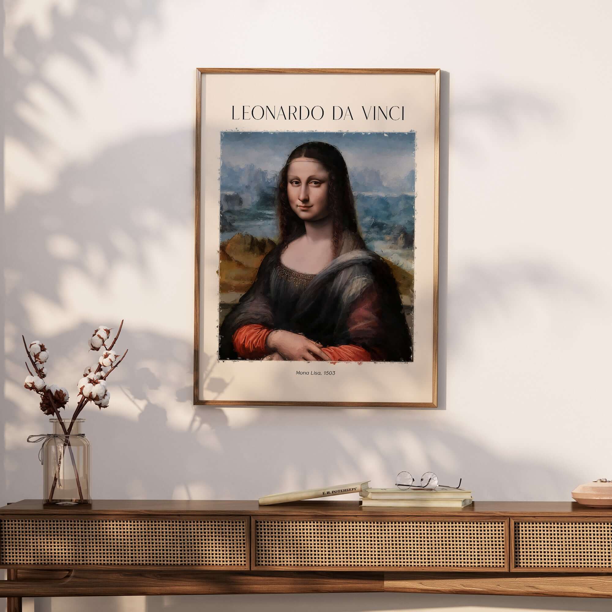 Leonardo da Vinci Art Print -  Mona Lisa 1503 Iconic Renaissance Portrait Art Print Louvre Poster framed on wall