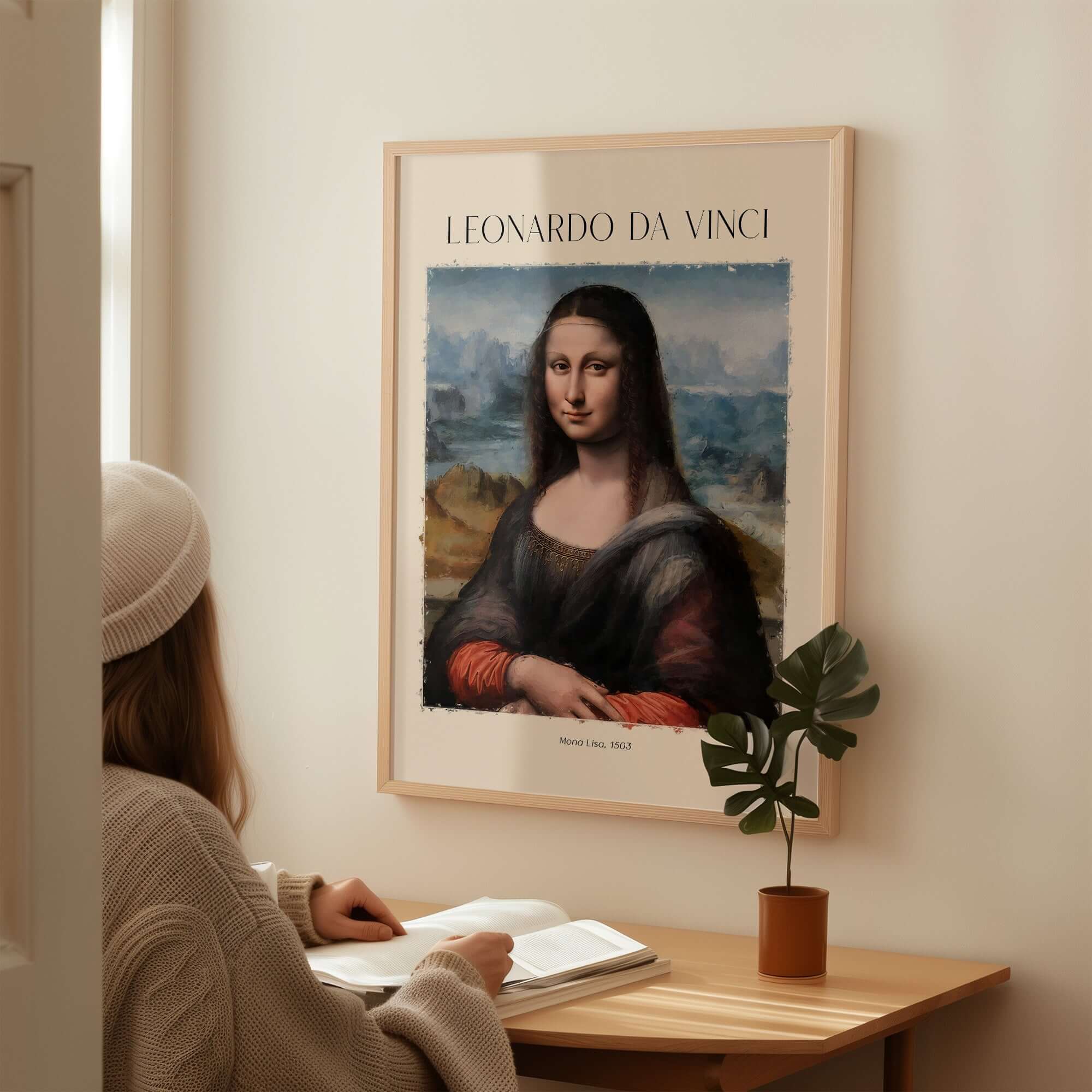 Leonardo da Vinci Art Print -  Mona Lisa 1503 Iconic Renaissance Portrait Art Print Louvre Poster displayed in living room.