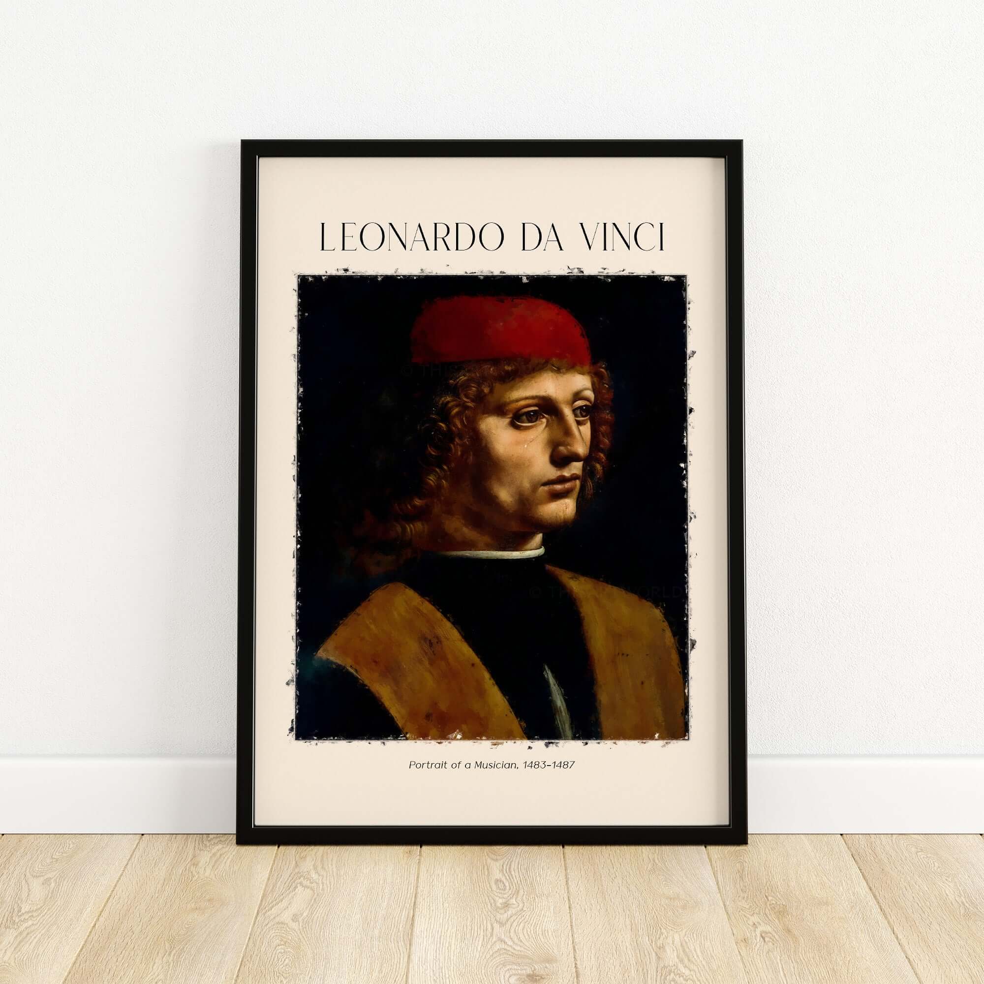 Leonardo da Vinci Art Print -  Portrait of a Musician 1480s Early Male Portrait Art Print on display