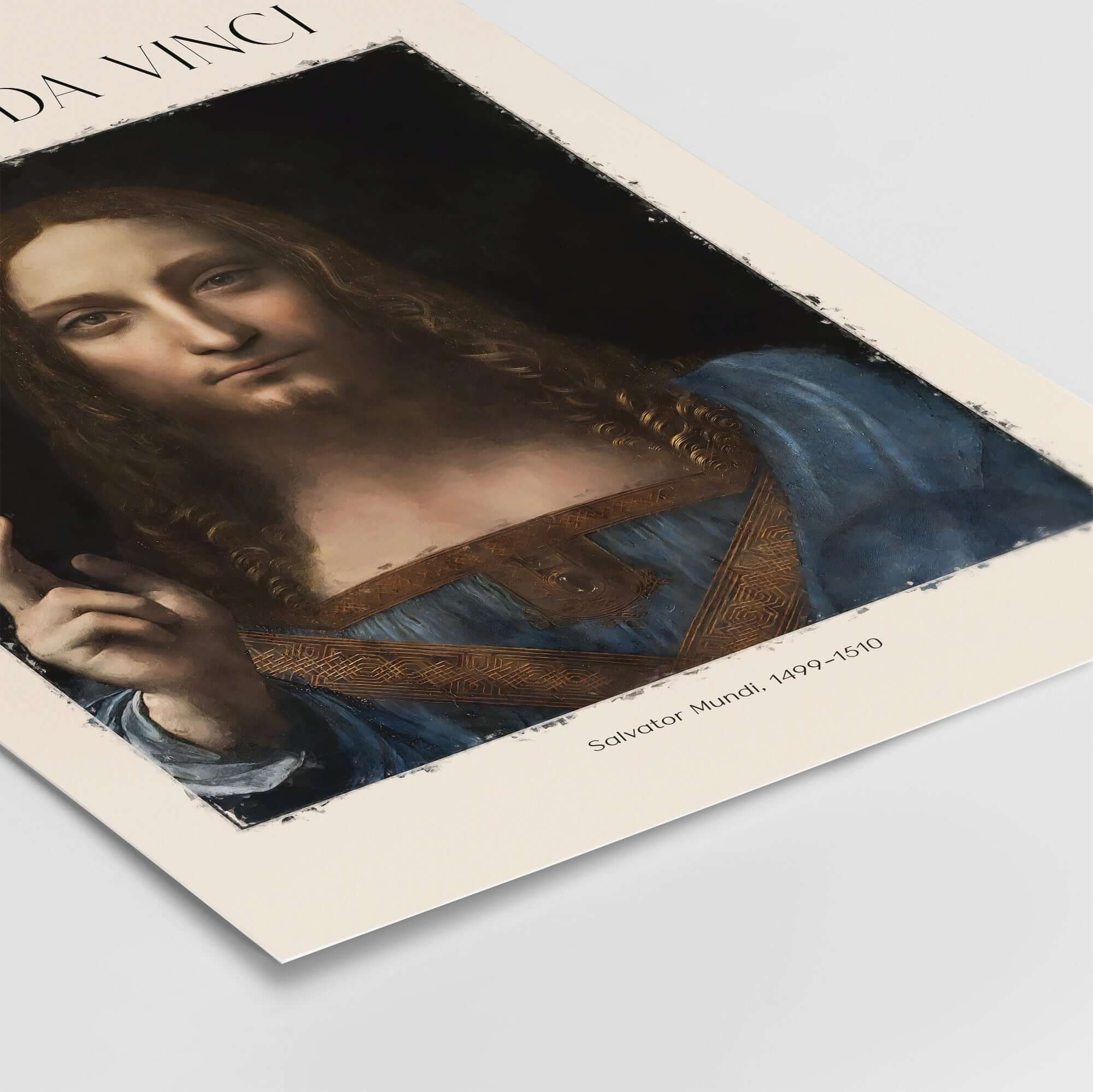 Leonardo da Vinci Salvator Mundi c1500 Portrait of Christ Art Print Poster featuring Christ in a blue robe.