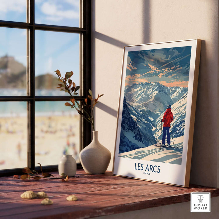 Les Arcs ski print showcasing stunning mountain scenery in a stylish interior setting, perfect for home decor.