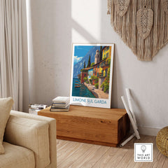 Limone sul Garda Italy Art Print | Lake Garda Travel Poster displayed in a cozy living room setting.