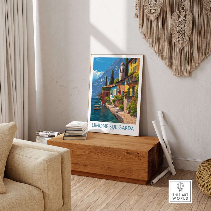 Limone sul Garda Italy Art Print | Lake Garda Travel Poster displayed in a stylish home interior.