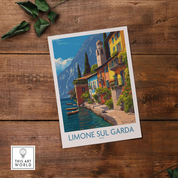 Limone sul Garda Italy Art Print | Lake Garda Travel Poster showcasing vibrant lakeside views and charming architecture.