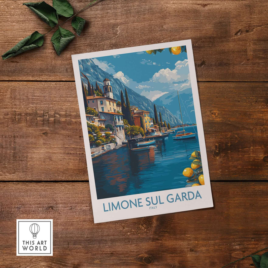 Limone sul Garda Italy Art Print | Lake Garda Poster showcasing vibrant lakeside views and Italian architecture.