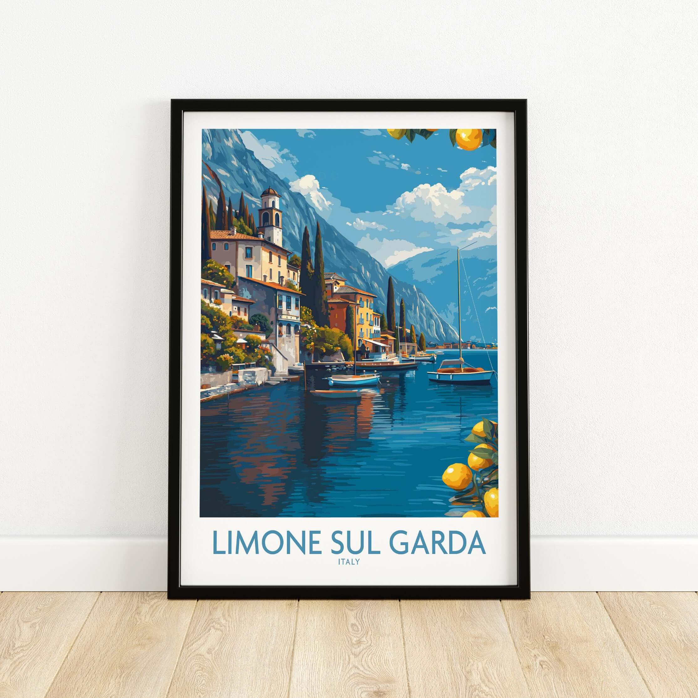Limone sul Garda Italy Art Print | Lake Garda Poster featuring vibrant lakeside views and colorful architecture.