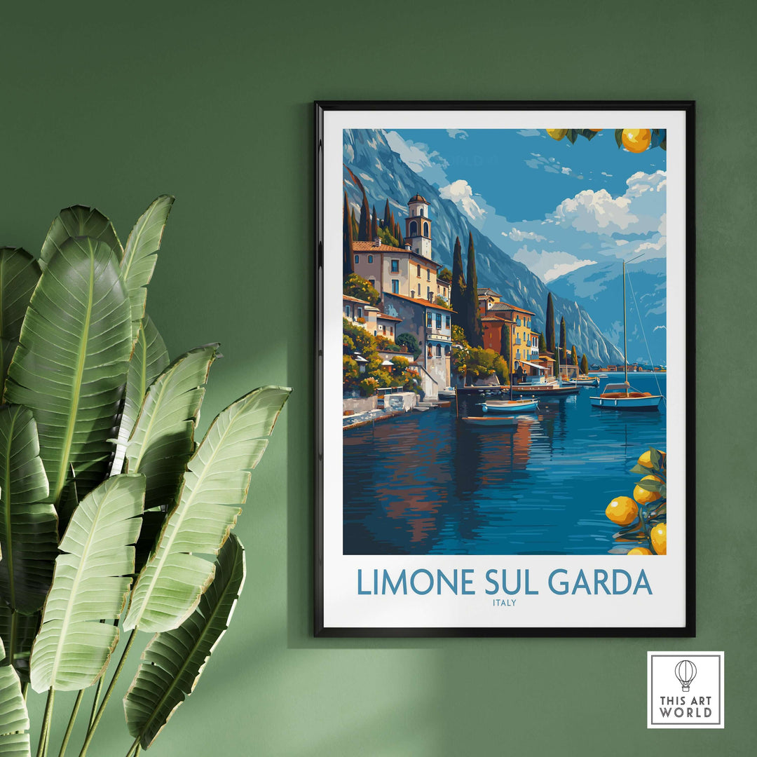 Limone sul Garda Italy Art Print | Lake Garda Poster depicting vibrant lakeside views and Italian architecture.