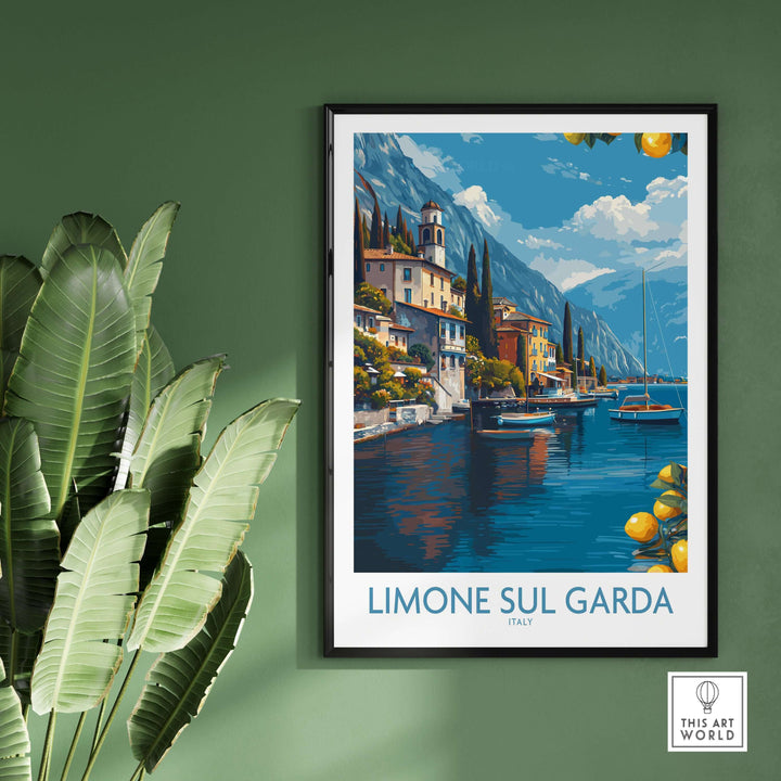 Limone sul Garda Italy Art Print | Lake Garda Poster depicting vibrant lakeside views and Italian architecture.