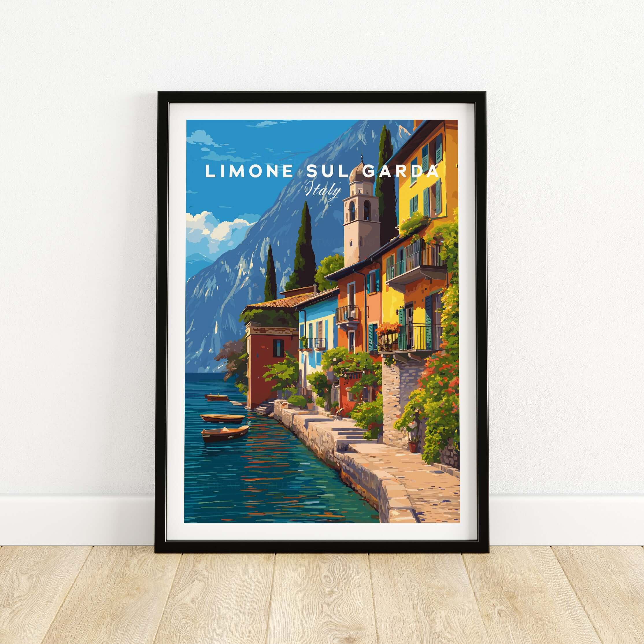 Limone sul Garda Print | Lake Garda Wall Decor featuring the picturesque village by the lake in vibrant colors.