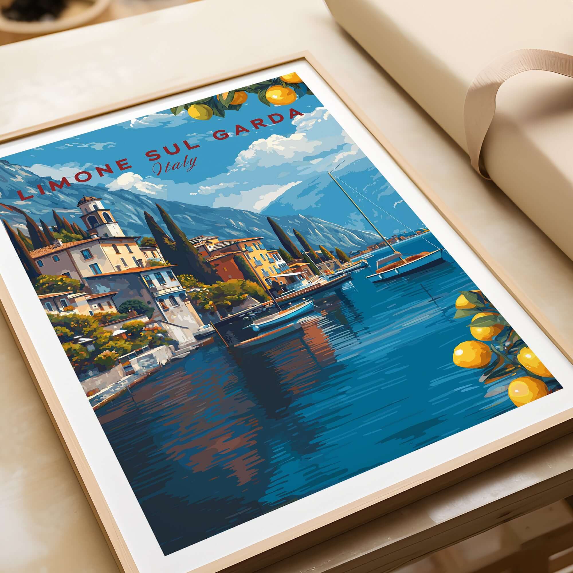 Limone sul Garda Poster - Italy Lake Garda Wall Art featuring vibrant lakeside town and serene waters.