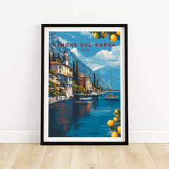 Limone sul Garda Poster - Italy Lake Garda Wall Art showcasing colorful architecture and serene waters.