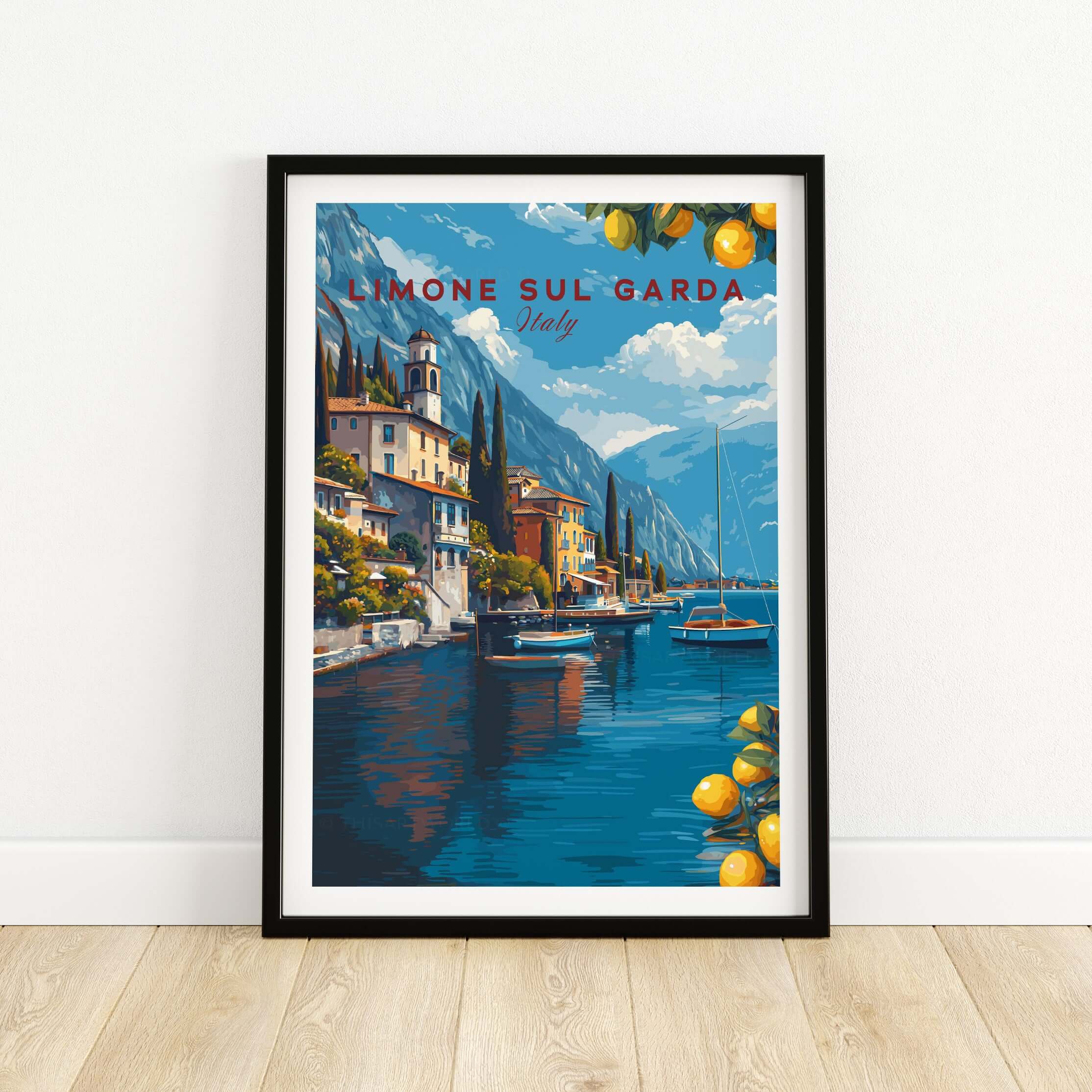 Limone sul Garda Poster - Italy Lake Garda Wall Art showcasing colorful architecture and serene waters.