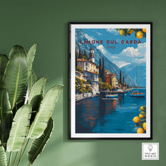 Limone sul Garda Poster - Italy Lake Garda Wall Art featuring a picturesque lakeside view and vibrant colors.