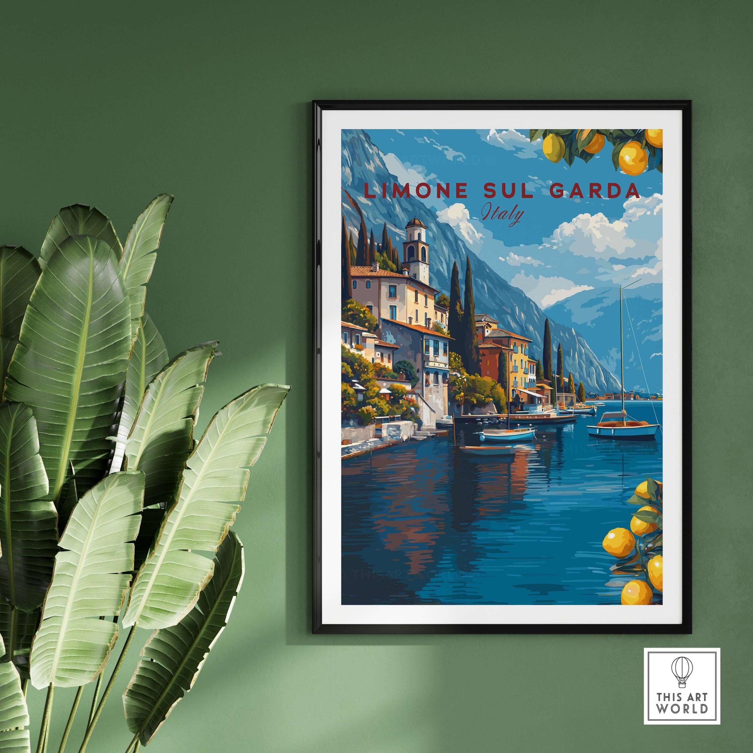 Limone sul Garda Poster - Italy Lake Garda Wall Art featuring a picturesque lakeside view and vibrant colors.
