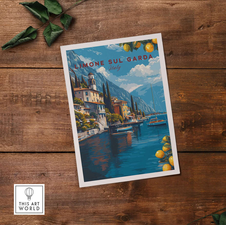 Limone sul Garda Poster - Italy Lake Garda Wall Art showcasing vibrant lakeside town and serene waters.