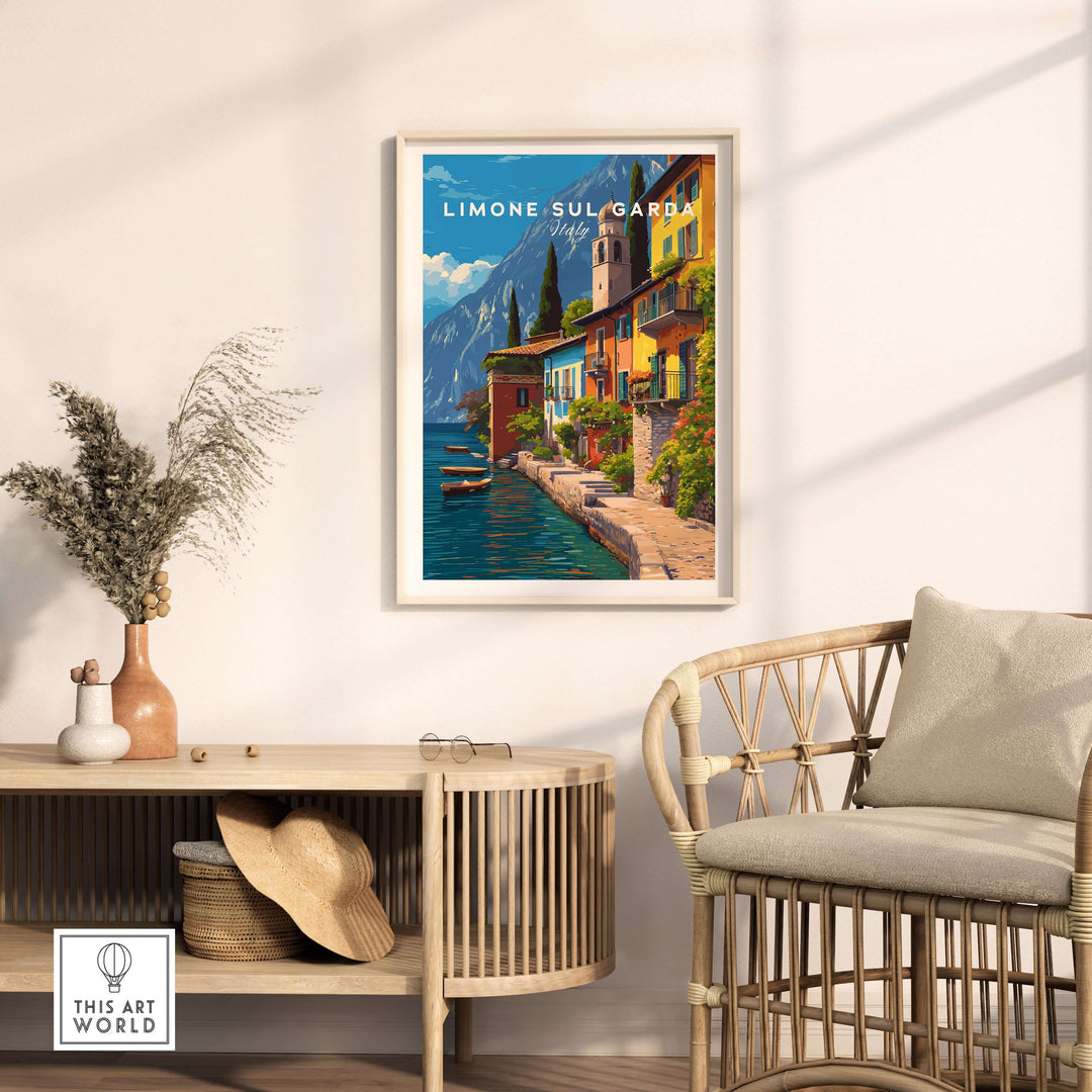 Limone sul Garda Print | Lake Garda Wall Decor featuring vibrant colors and a picturesque lakeside view.