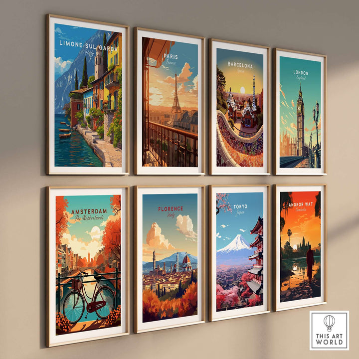 Limone sul Garda Print | Lake Garda Wall Decor displayed among other city prints in a stylish gallery wall.