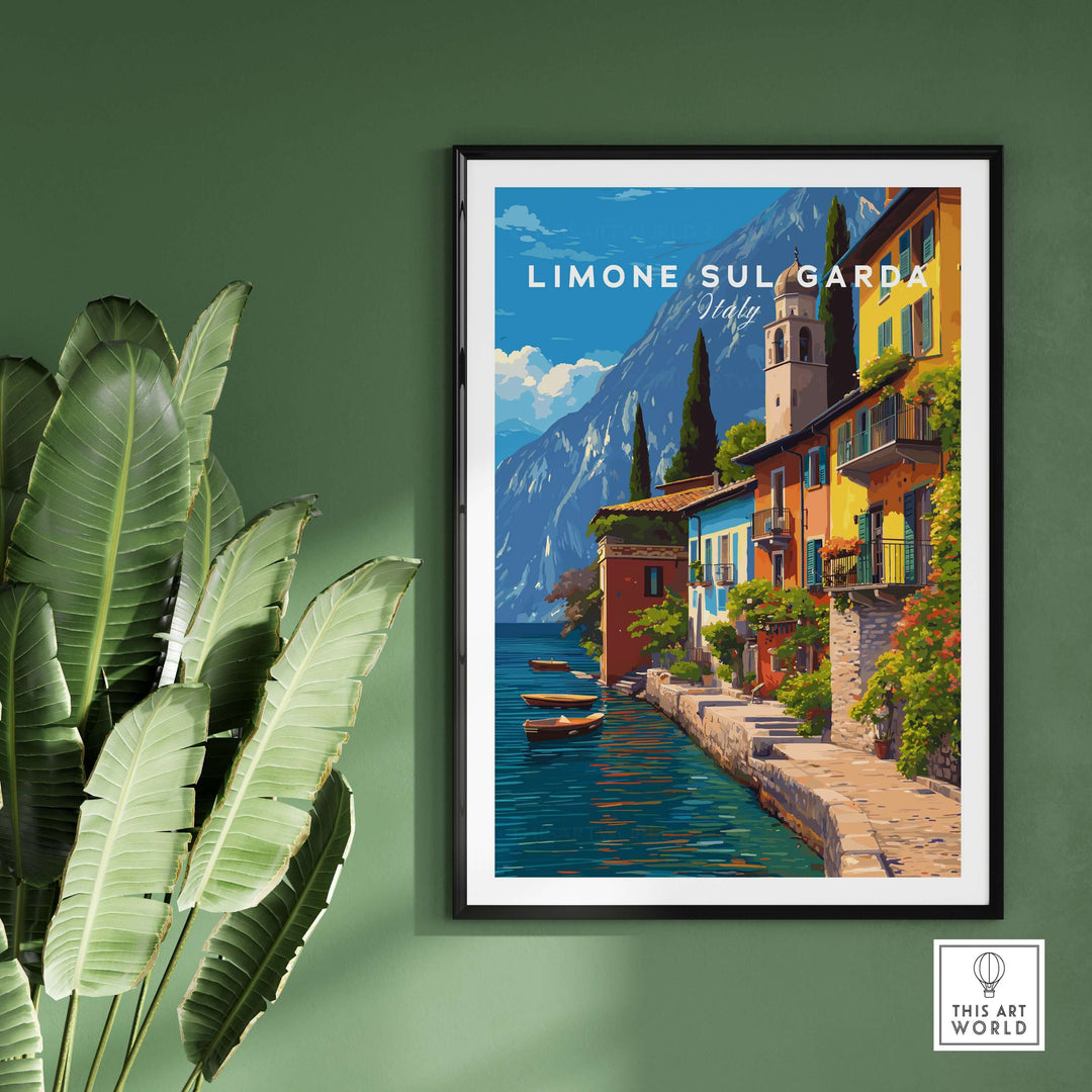 Limone sul Garda Print | Lake Garda Wall Decor depicting a picturesque lakeside village in Italy.