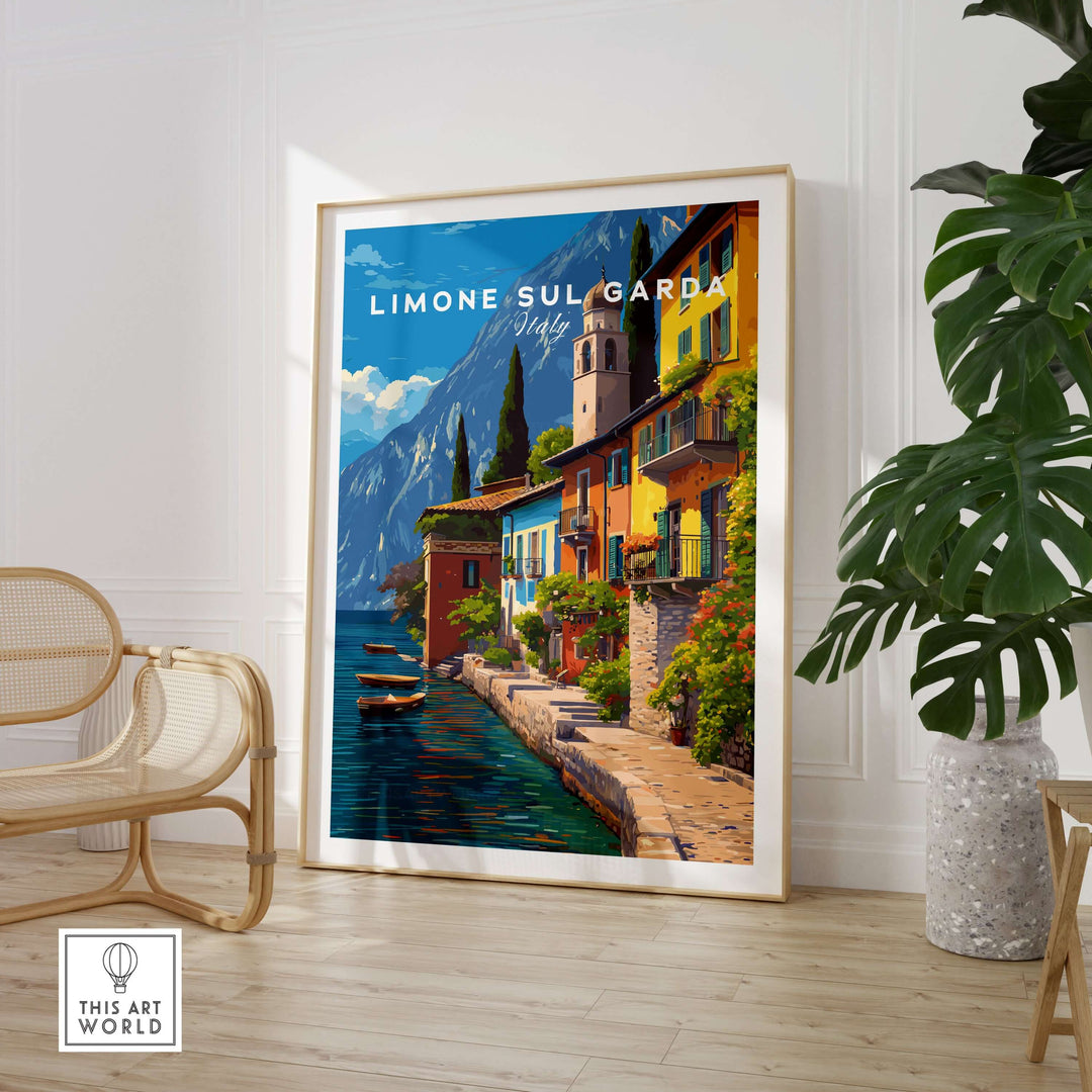 Limone sul Garda Print | Lake Garda Wall Decor featuring vibrant Italian scenery in a stylish room setting.