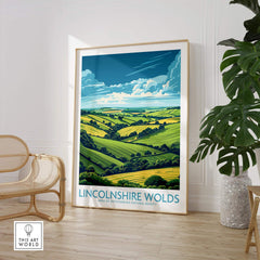 Lincolnshire Wolds Poster showcasing rolling hills and serene landscapes of Lincolnshire Wolds, AONB.