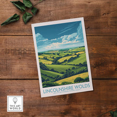 Lincolnshire Wolds Poster showcasing rolling hills and vibrant landscapes of the Area of Outstanding Natural Beauty.