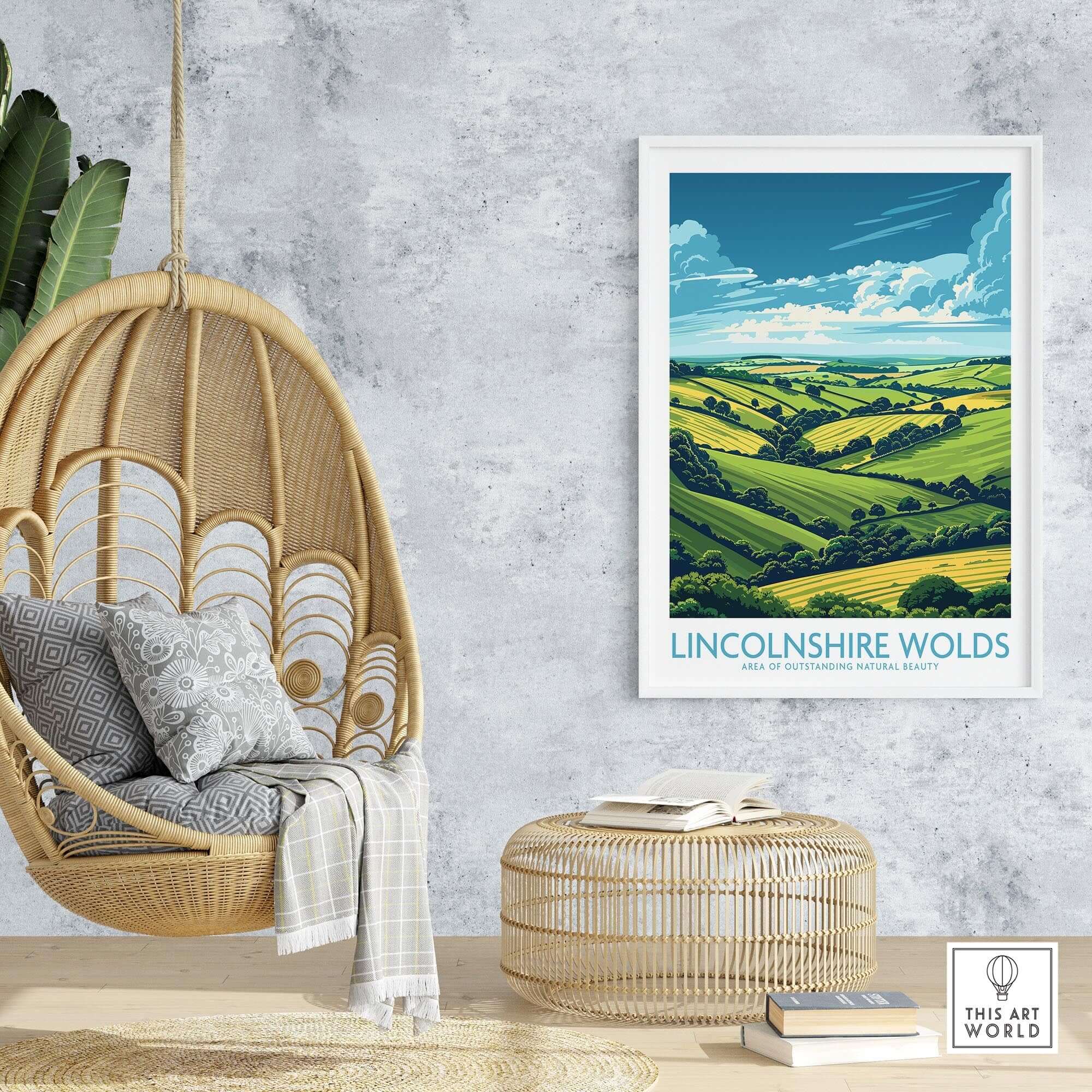 Lincolnshire Wolds Poster showcasing rolling hills and vibrant landscapes in stylish home decor.
