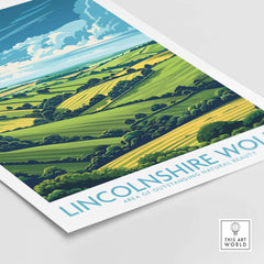 Lincolnshire Wolds Poster showcasing rolling hills and vibrant landscapes of an Area of Outstanding Natural Beauty.