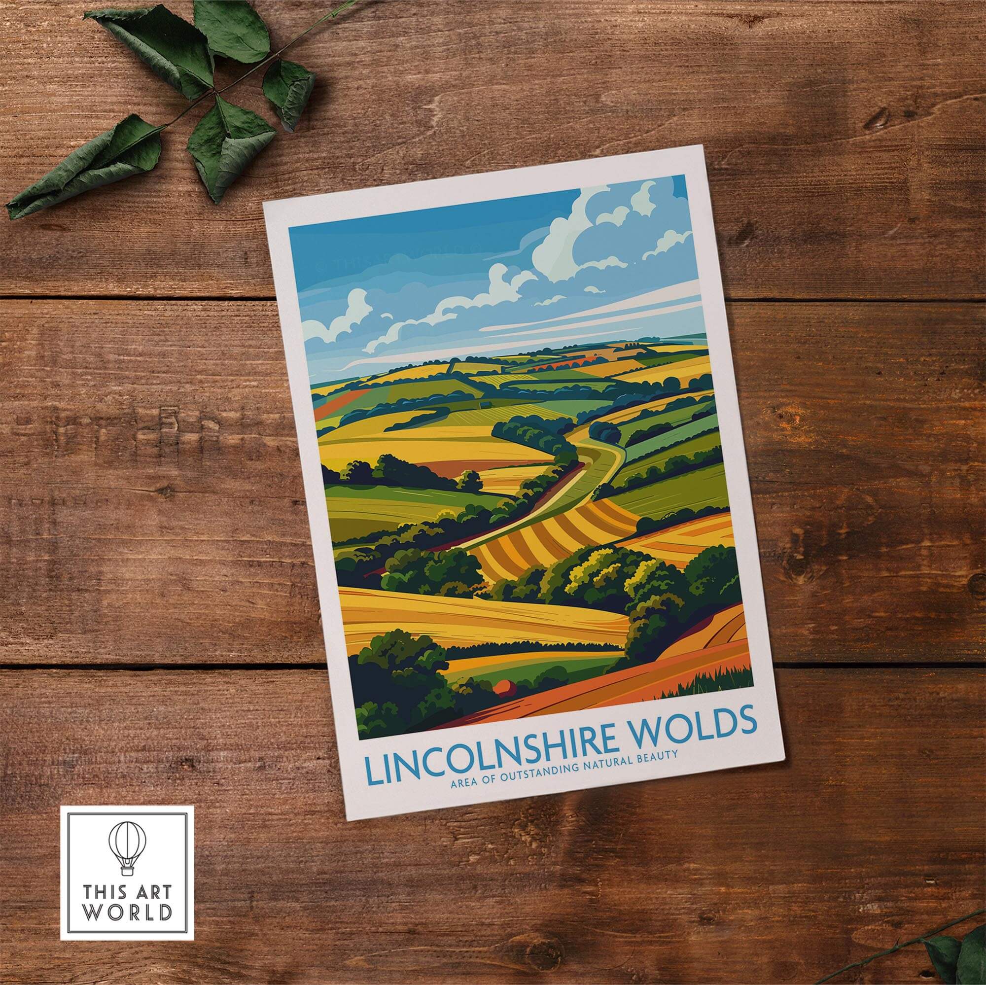 Lincolnshire Wolds Print showcasing the undulating hills and vibrant landscapes of Lincolnshire's Area of Outstanding Natural Beauty.