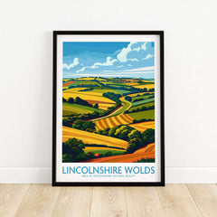 Lincolnshire Wolds Print showcasing vibrant fields and hills, ideal wall art for nature lovers.